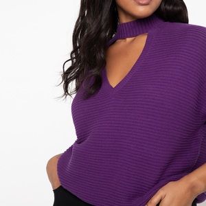 Eloquii Cutout Necklace Sweater Imperial Purple